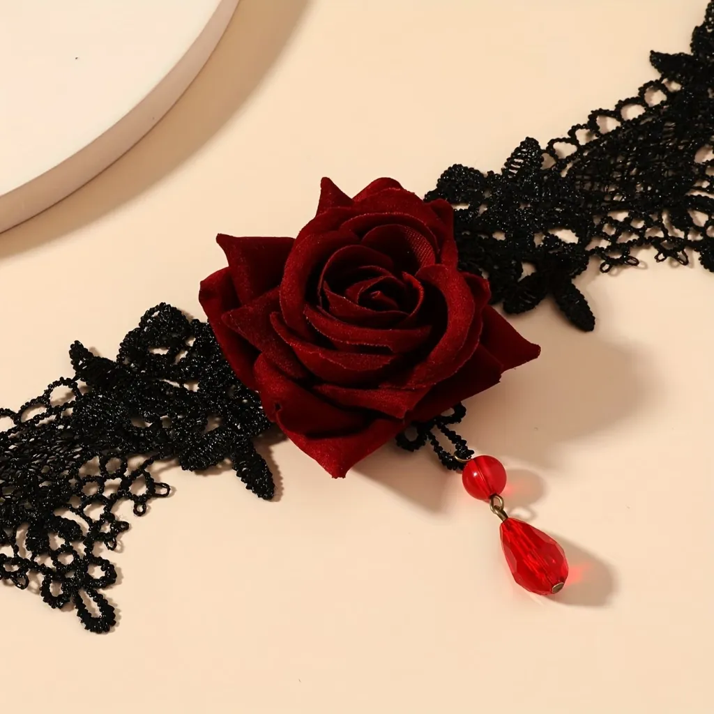 No..4 Gothic Choker Necklace adjustable Black Lace.webp