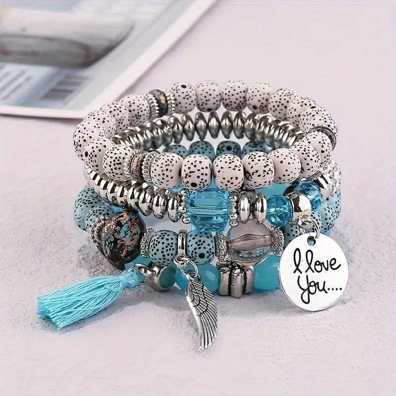 TM00097- Bohemian Ethnic Style Winged Tassel Beaded Bracelets