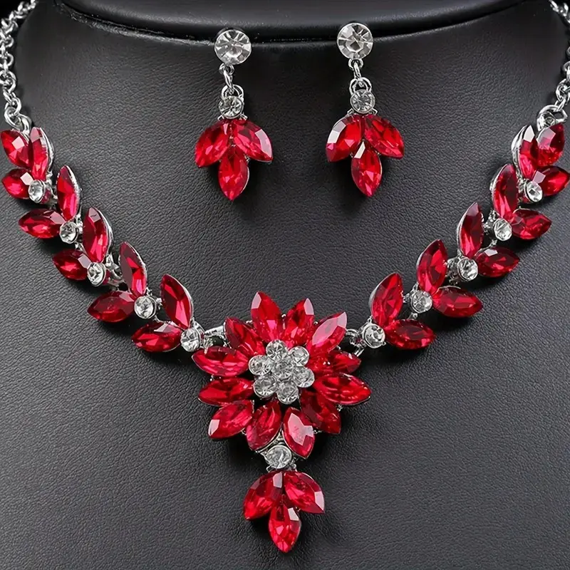 TM00090-Bling Bling Rhinestone Pendant Earrings And Necklace 