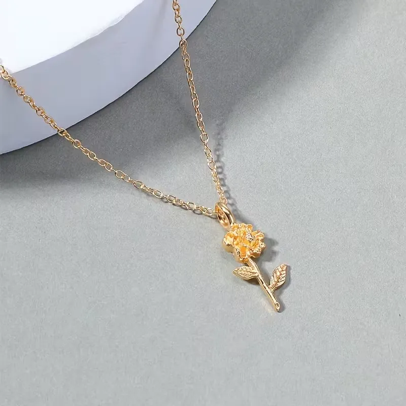 TM00131-Gold Plated Rose Flower pendent Necklace