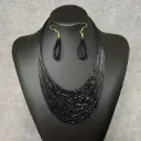 TM00135-Black Glass seed beed Necklace & Earrings
