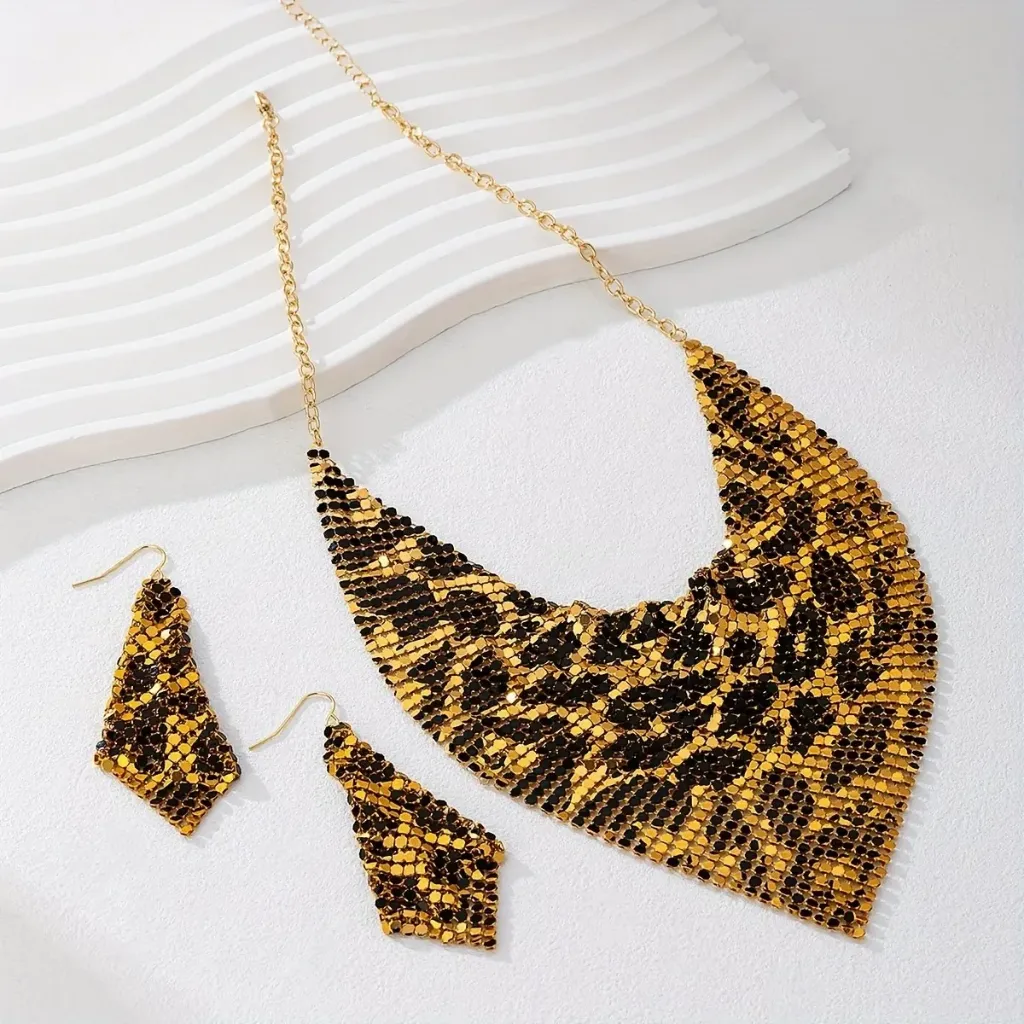 TM00137-Gold Plated mesh Necklace& Earrings Set