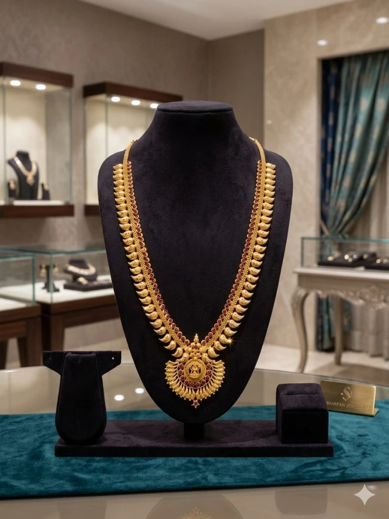 PJ583-Gold Plated Matt Sari Mala Temple Ad